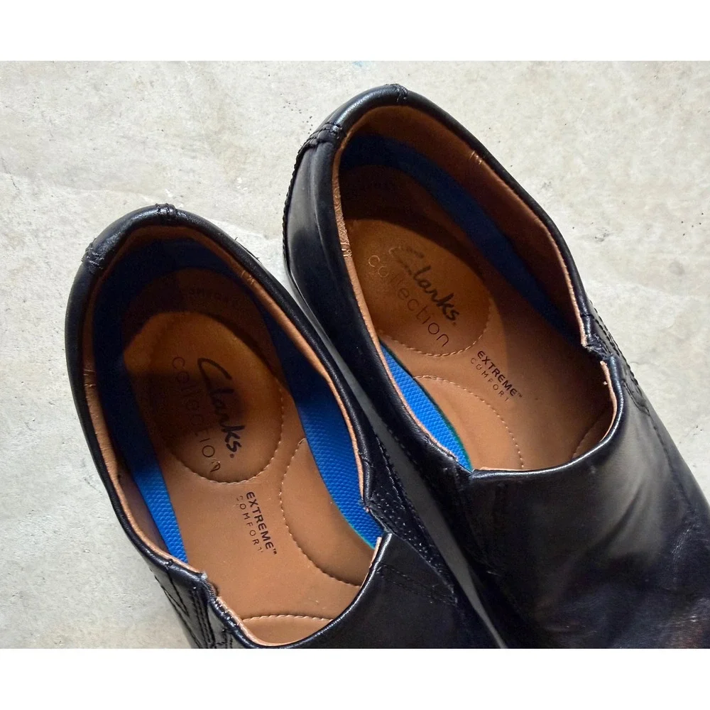 Clarks‎ Collection Extreme Comfort Mens Black Leather Loafers Slip On Shoes 8 M